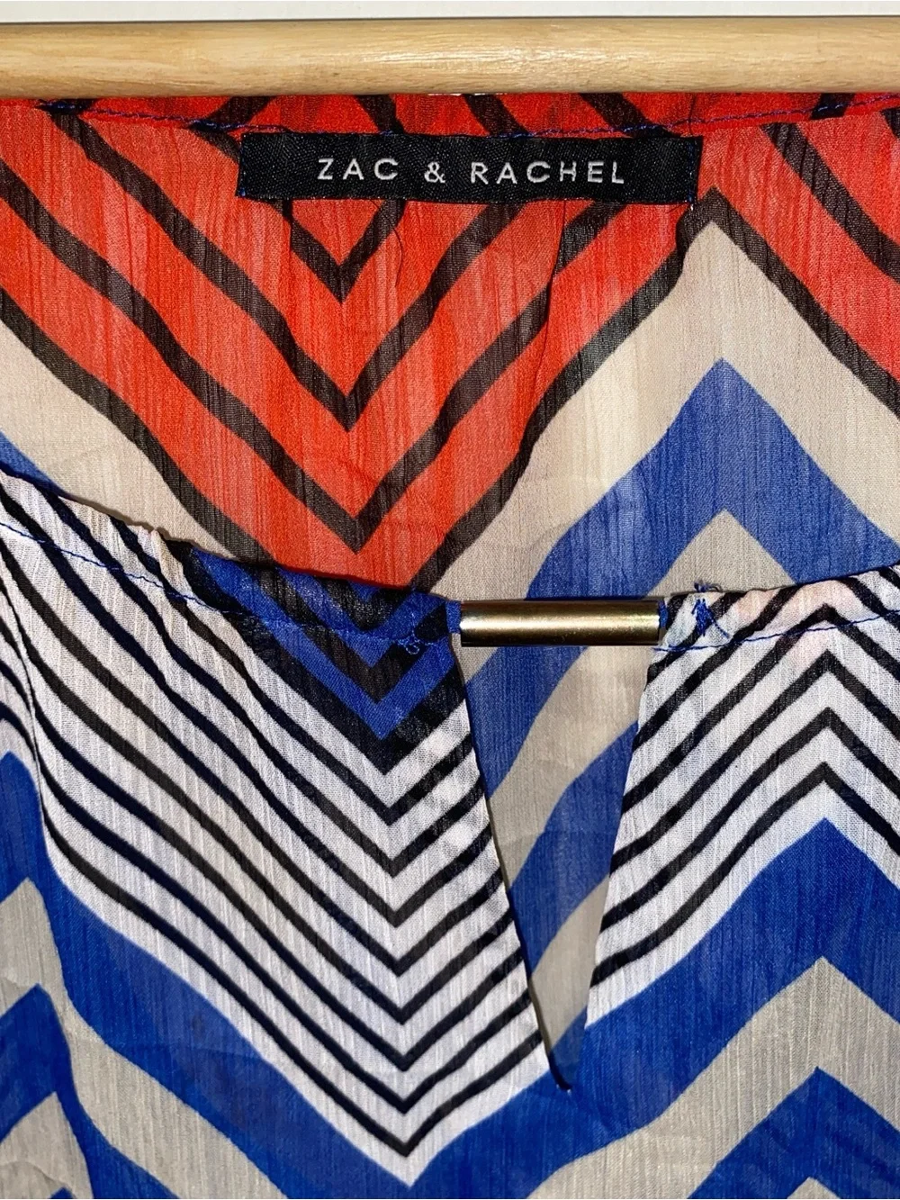 Women’s Chevron-Stripe Long Sleeve Top in Red, Blue & White - Picture 4 of 4